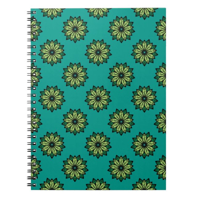 Cuaderno Fondo de patrón transparente de hoja verde y flor. (Frente)