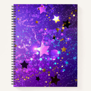 Cuaderno Fondo de Relieve metalizado púrpura con estrellas