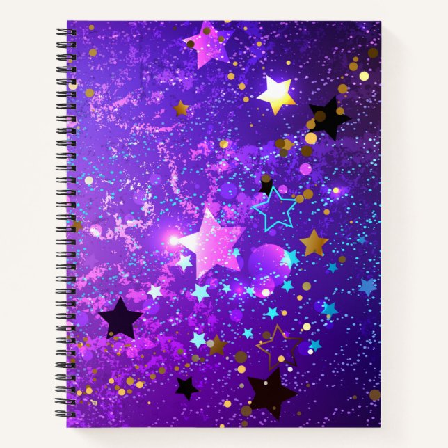Cuaderno Fondo de Relieve metalizado púrpura con estrellas (Anverso)