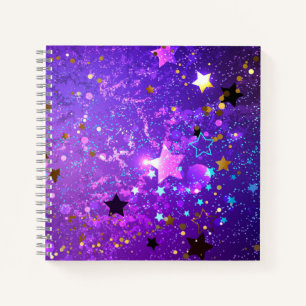 Cuaderno Fondo de Relieve metalizado púrpura con estrellas