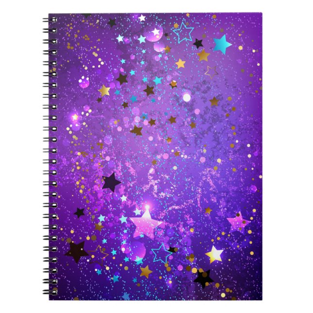 Cuaderno Fondo de Relieve metalizado púrpura con estrellas (Frente)
