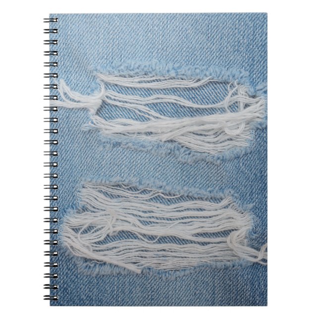 Cuaderno Fondo de textura de vaqueros de denim azul rotos.  (Frente)