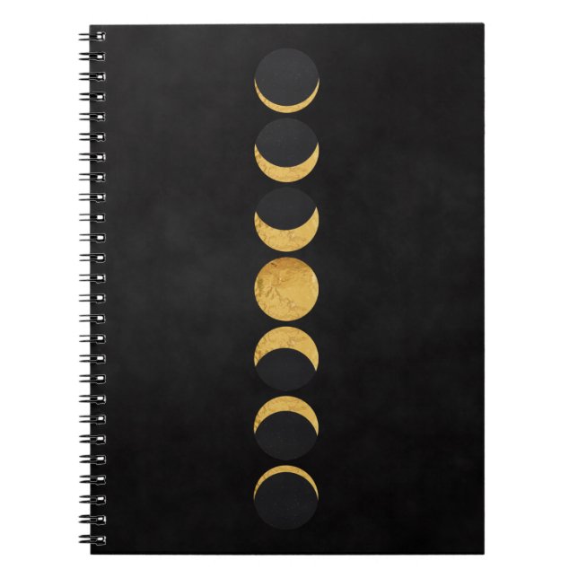 Cuaderno Fondo de textura negro de las fases de la luna dor (Frente)