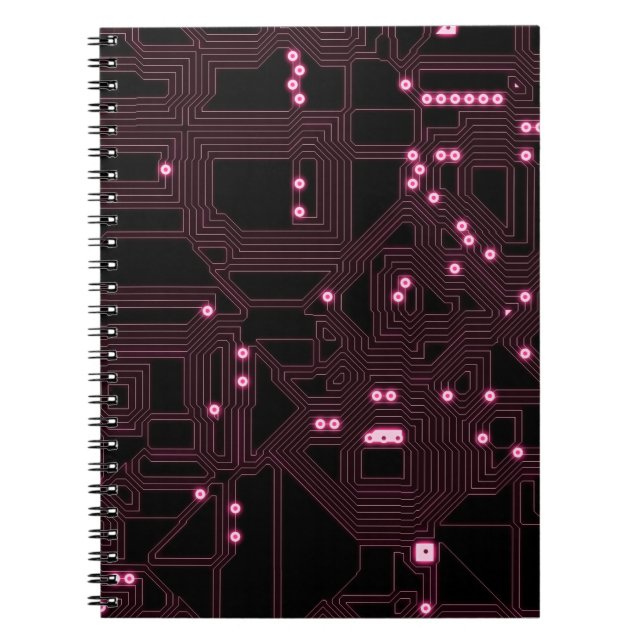 Cuaderno fondo del circuito del microchip rosa, 3d,ab (Frente)