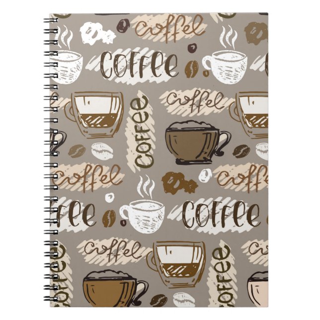 Cuaderno Fondo del patrón de café dibujado a mano (Frente)