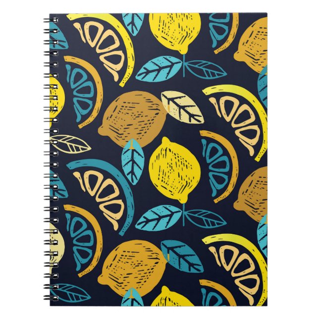 Cuaderno Fondo del patrón de doodle de limón de cítricos (Frente)
