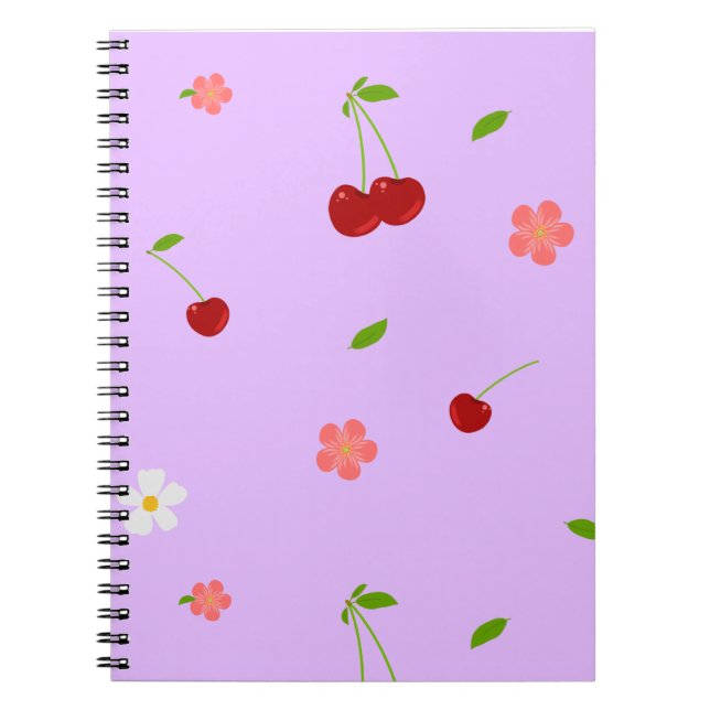 Cuaderno Fondo divertido de frutas y flores de cereza (Frente)