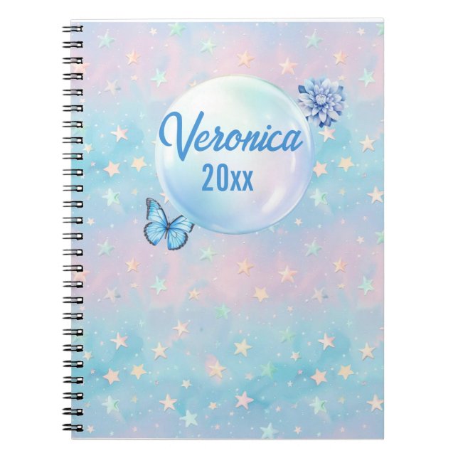 Cuaderno Fondo estelar del degradado azul-rosado (Frente)