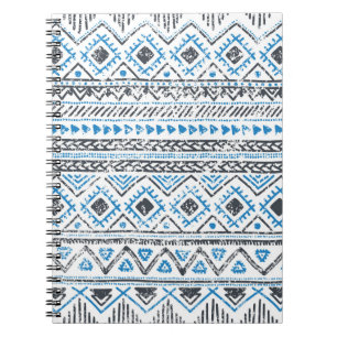 Cuaderno Fondo étnico azul, blanco sin costura.
