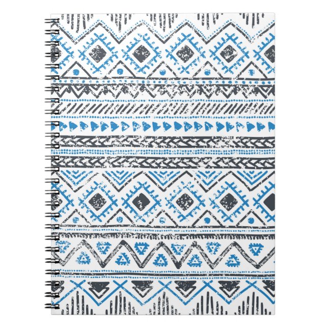 Cuaderno Fondo étnico azul, blanco sin costura. (Frente)