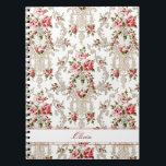 Cuaderno Fondo floral-blanco rococó francés personalizado<br><div class="desc">Elegante,  romántico y ornamentado estilo rococó francés sin fisuras floral con rosas rosas rosas rosas y rollos decorativos sobre fondo blanco. Personalizable opcional de elementos en blanco para su nombre o monograma.</div>