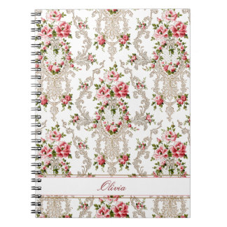 Cuaderno Fondo floral-blanco rococó francés personalizado