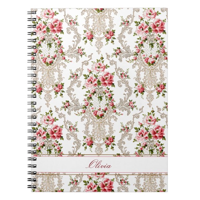 Cuaderno Fondo floral-blanco rococó francés personalizado (Frente)