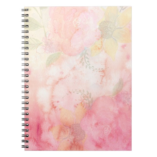 Cuaderno Fondo floral rosa de color de agua (Frente)