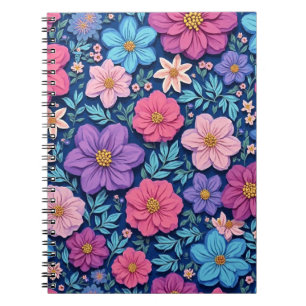 Cuaderno Fondo floral, rosa y púrpura,