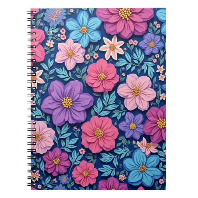 Cuaderno Fondo floral, rosa y púrpura, (Frente)