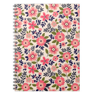 Cuaderno Fondo floral vintage, flores rosadas color marrón.