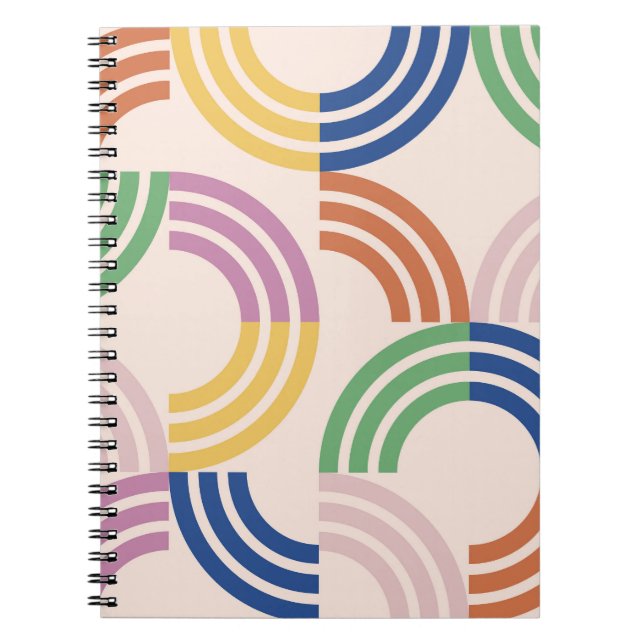 Cuaderno Fondo geométrico de curvas retro rayadas (Frente)