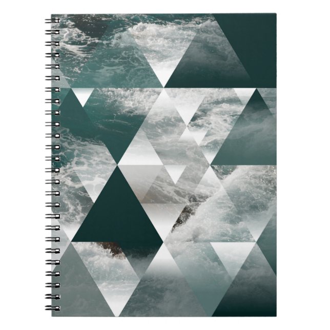 Cuaderno fondo geométrico marino abstracto con triángulos, (Frente)