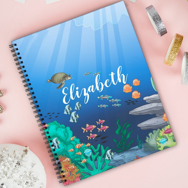 Cuaderno Fondo marino azul profundo con peces coloridos, to (Subido por el creador)