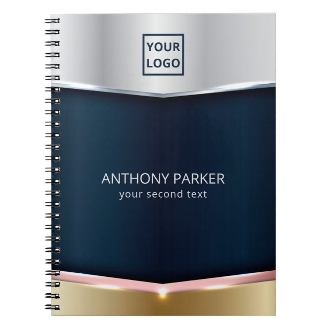 Cuaderno Fondo Metálico Azul Y Oro Plateado (Frente)