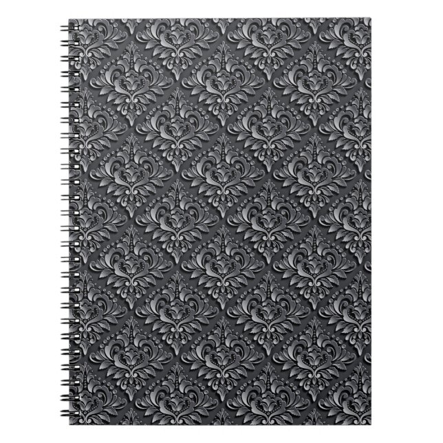 Cuaderno Fondo negro del patrón de damasco-23961 (Frente)