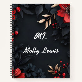Cuaderno Fondo negro y decoración floral