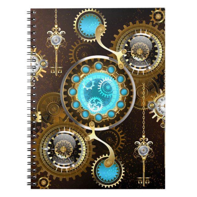 Cuaderno Fondo oxidado steampunk con lentes turquesas (Frente)
