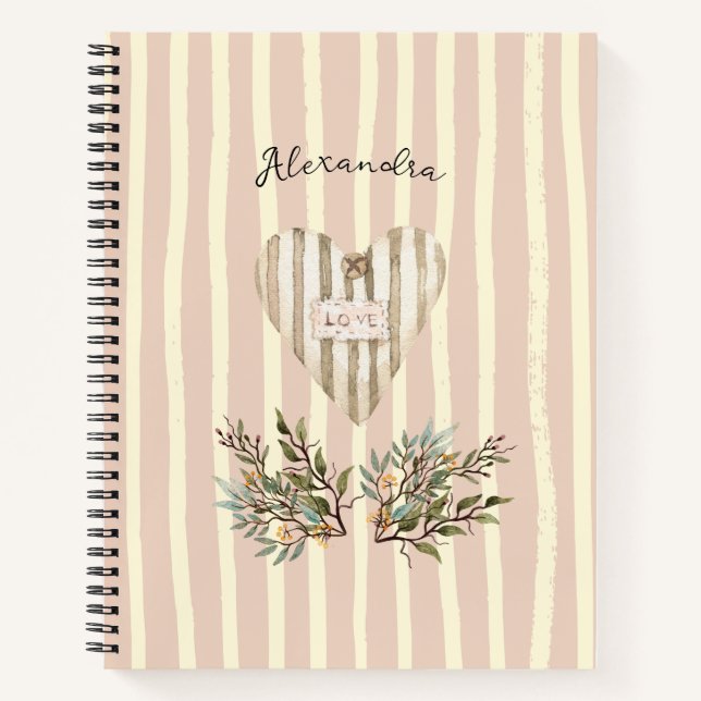 Cuaderno Fondo Pinky Monograma Cuto Corazón y botánico (Anverso)