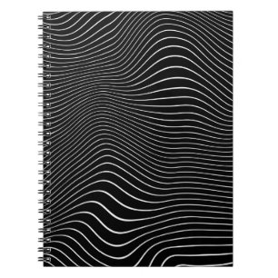 Cuaderno Fondo Psicodélico de Onda Lineal en Blanco y Negro