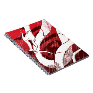 Cuaderno Fondo rojo del dragón japonés blanco