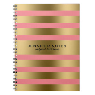 Cuaderno Fondo rosado de las franjas metálicas Faux Gold