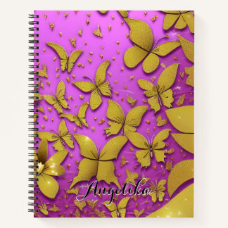 Cuaderno Fondo rosado de las mariposas Purpurinas de oro