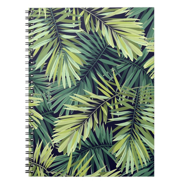 Cuaderno Fondo verde claro con plantas tropicales. Costura (Frente)