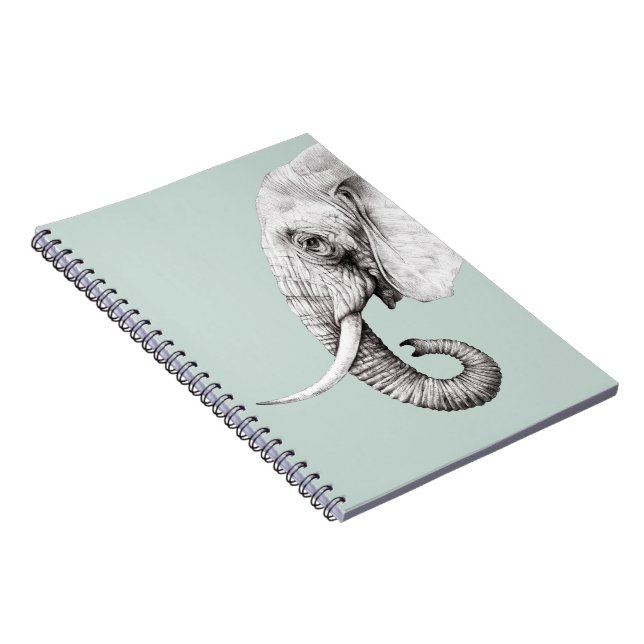Cuaderno Fondo verde gris del dibujo del elefante (Lado Derecho)