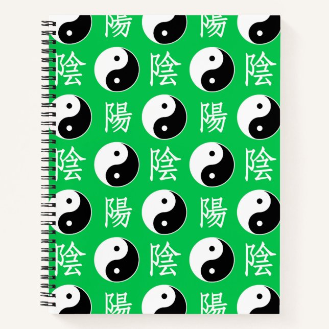 Cuaderno Fondo verde patrón chino Yinyang (Anverso)