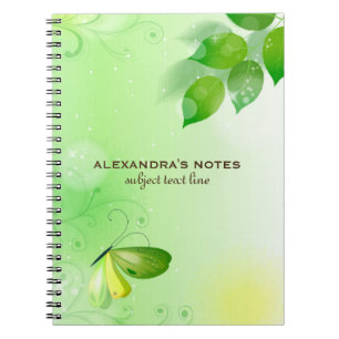 Cuaderno Fondo Verde Primavera Con Mariposa