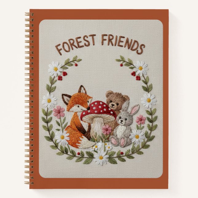 Cuaderno Forest Friends Embroidered Fox, Bear & Bunny (Anverso)