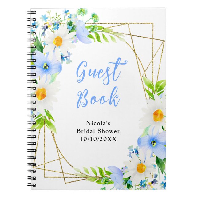 Cuaderno Forget-Me-Nots Daisies Bridal Shower Guest Book (Frente)