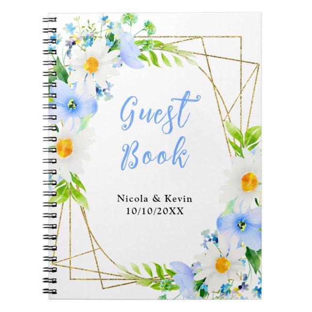Cuaderno Forget-Me-Nots Daisies Floral Wedding Guest Book (Frente)