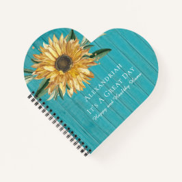 Cuaderno Forma de corazón de girasol dorado Verde azulado d