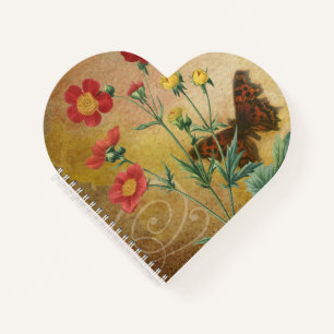 Cuaderno Forma de corazón de mariposa floral vintage