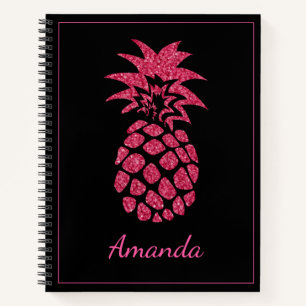 Cuaderno Forma única Purpurina rosa Nombre de piña negra