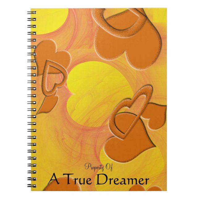 Cuaderno Formas de corazón flotante sólido de Naranja Girly (Frente)