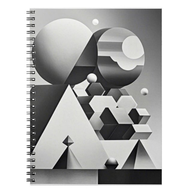 Cuaderno Formas geométricas de gris blanco negro (Frente)