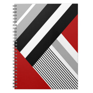 Cuaderno Formas geométricas de rojo, gris, blanco y negro