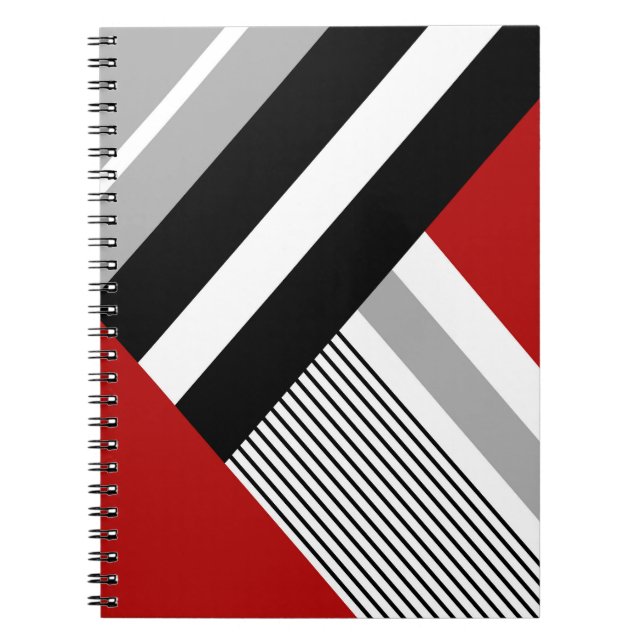 Cuaderno Formas geométricas de rojo, gris, blanco y negro (Frente)