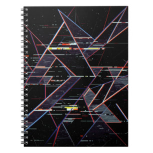 Cuaderno Formas geométricas glitchcore de neón sobre negro