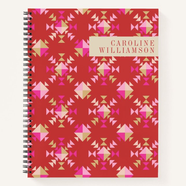 Cuaderno Formas geométricas modernas Patrón rojo personaliz (Anverso)