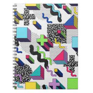 Cuaderno Formas geométricas multicolor, patrón retro.